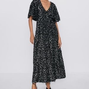Zara NWT LIMITED COLLECTION Sequined & PEARL A LINE midi dress